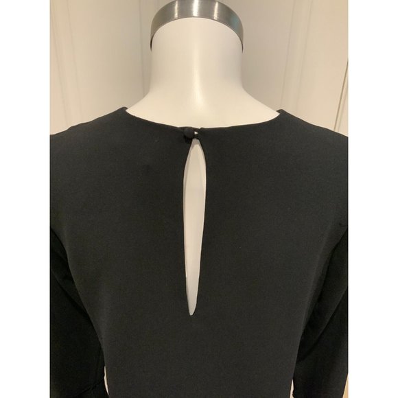 Theory Black Long Flare Sleeves Mini Shift Dress, Size 6 - Picture 7 of 8